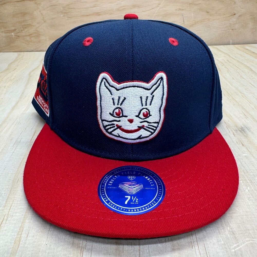 NEW Kansas City Katz Ebbets Field Flannels DNA Fitted Cap Hat Black sz 7 1/2